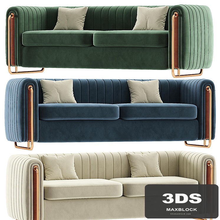 Modern Velvet Sofa Channel Tufted Arms and Back Green