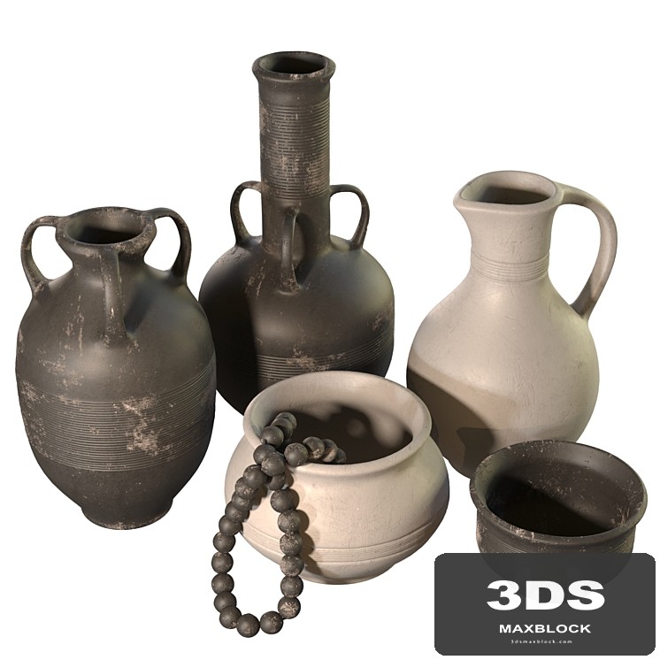 Artisan clay vessels set with ribbed pattern