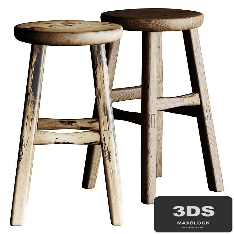French Wooden Stool or Side Table