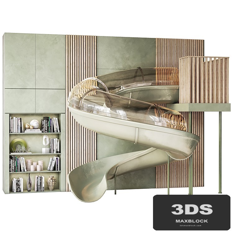 Children's wall with slide and decor