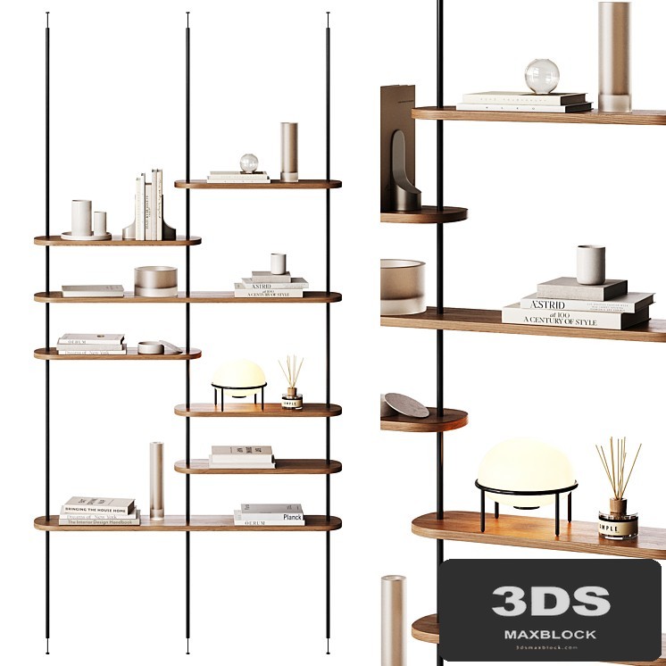 Minimalistic wooden shelving with decor