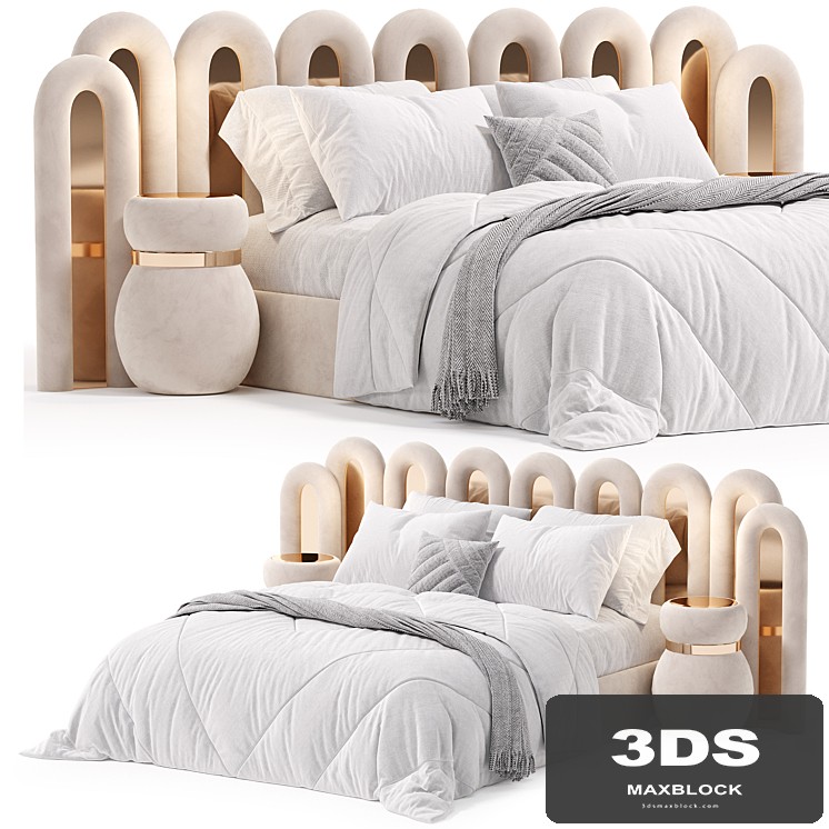 Contemporary Upholstered Headboard Bed Pink Velvet & Gold Polished Details