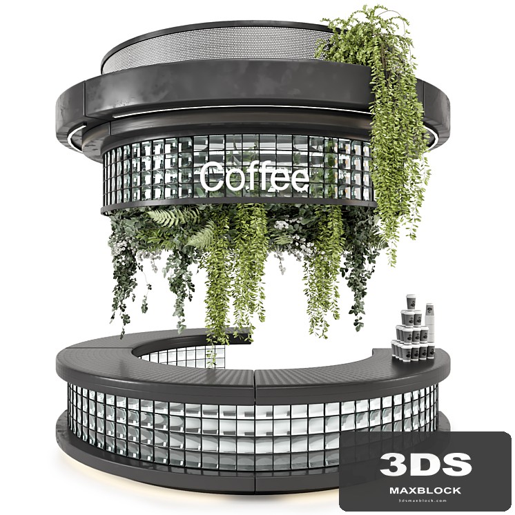 Coffee Reception Desk With Plants - Restaurant Set 2039