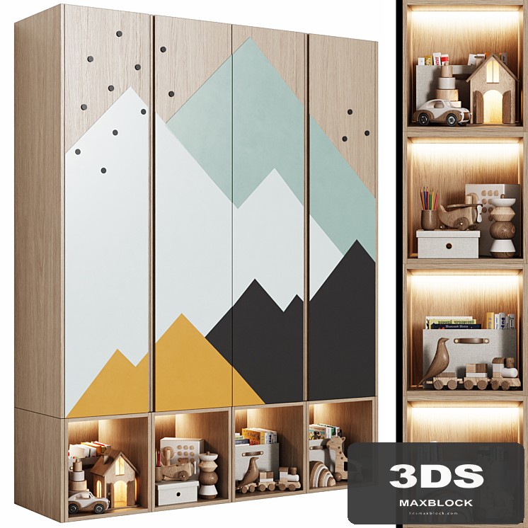 Bright children's modular wardrobe "Mountains" in a modern minimalist style 12