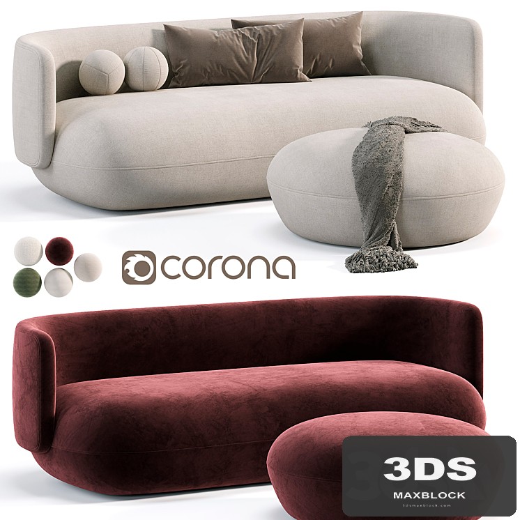 Ivan fabric round shaped 3 seator sofa