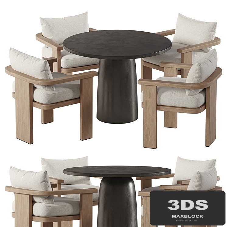 Tahana Outdoor Dining Armchair and Basil Table By Fourhands