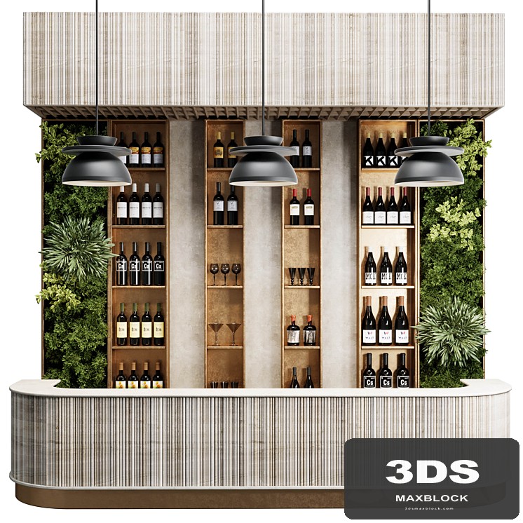 Reception Desk for Restaurant and Caffe with cabinet wine rack set 09
