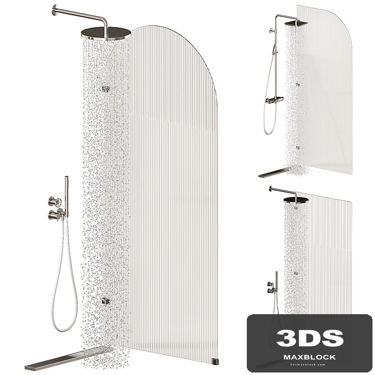 Set of fluted glass shower screens