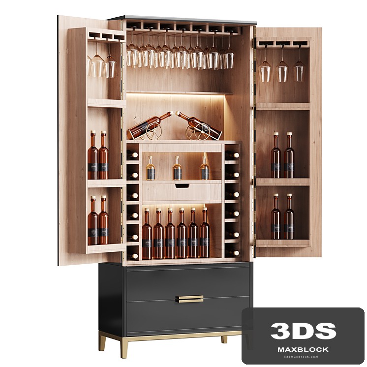 Modern Wine cabinet with dishes and glasses 03