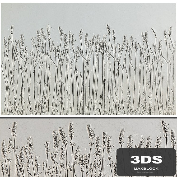 Botanical bas-relief plaster wall decorative panel dried flowers plants flora lavender field