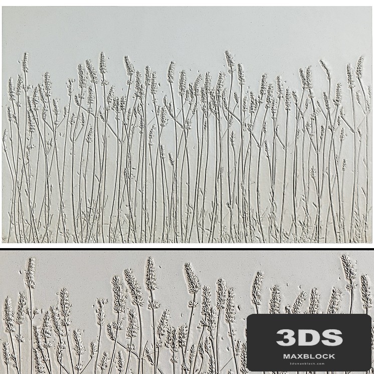 Botanical bas-relief plaster wall decorative panel dried flowers plants flora lavender field