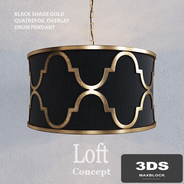 Loft concept - BLACK SHADE GOLD QUATREFOIL OVERLAY DRUM PENDANT