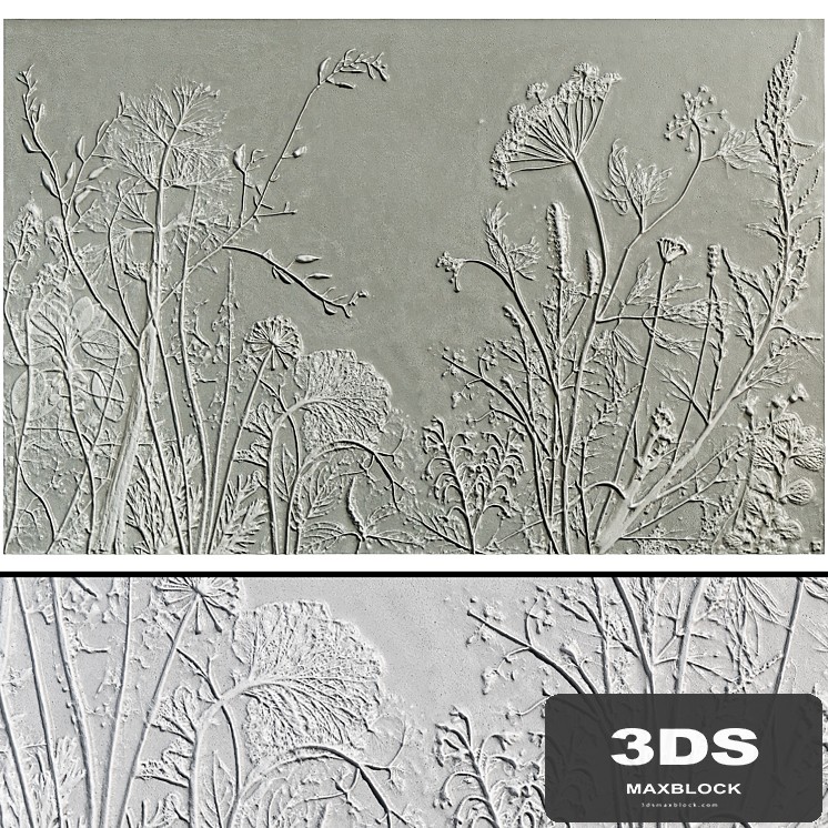 Botanical bas-relief plaster wall decorative panel plants leaves vegetation