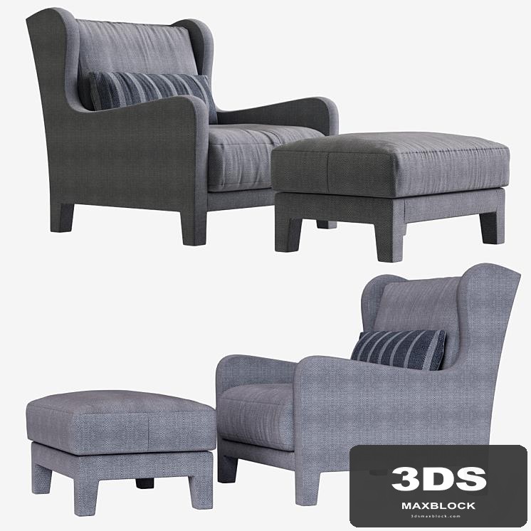 Armchair and pouf Armchair_Foster Soft_Meridiani_h90 x l88 x d97