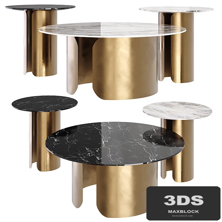 Maru Nesting Coffee Table Set Sintered Stone Top With Gold Base
