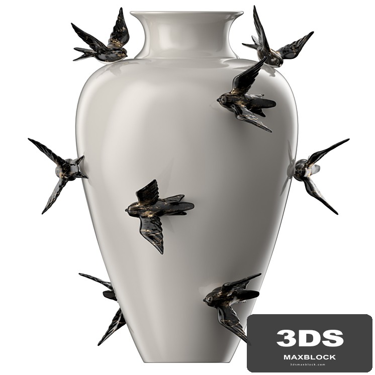 Sculptural ceramic vase with swallows