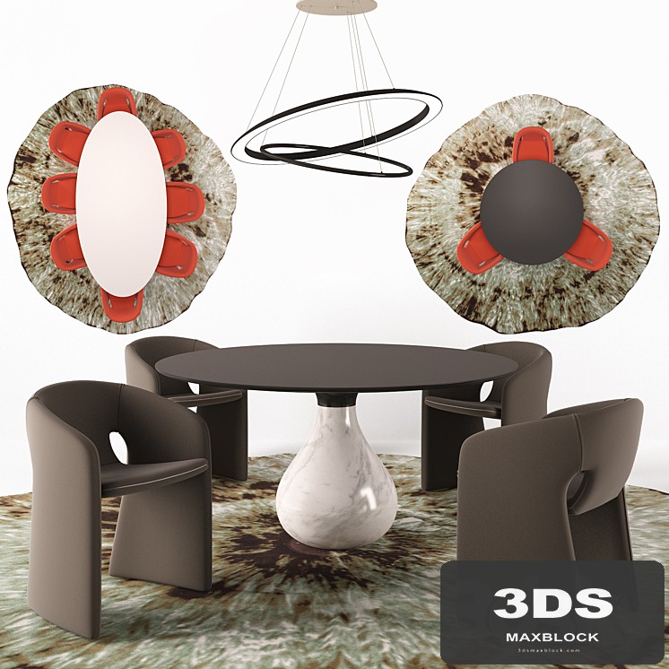 Celeste Armchair, Aqua Dining table, OO Suspension