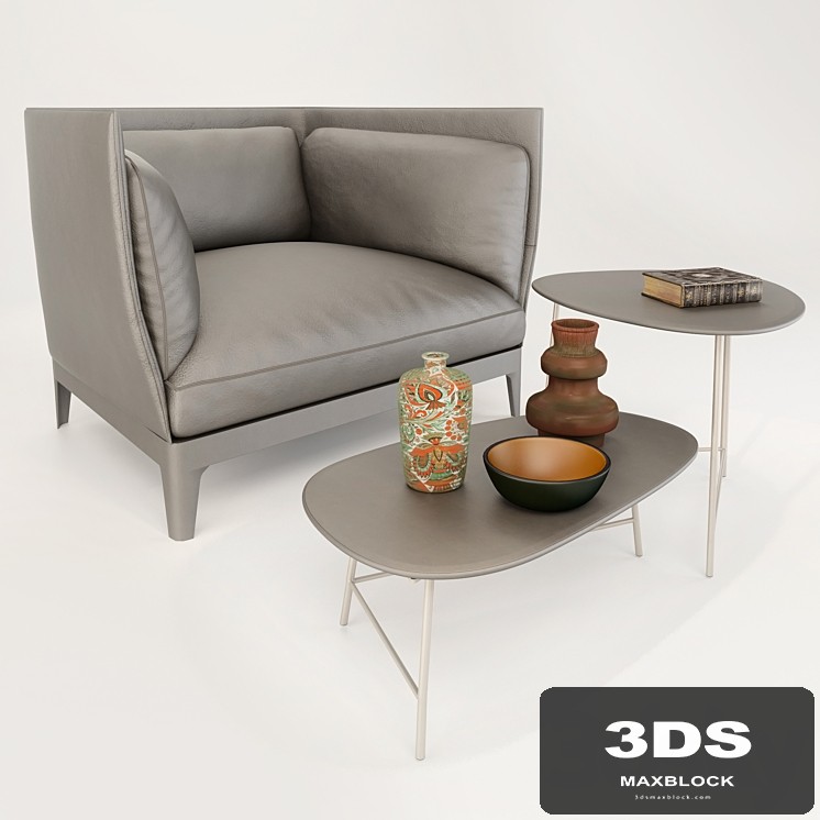 Armchair Alone Poltrona Frau + Coffee table Poltrona Frau SASSO